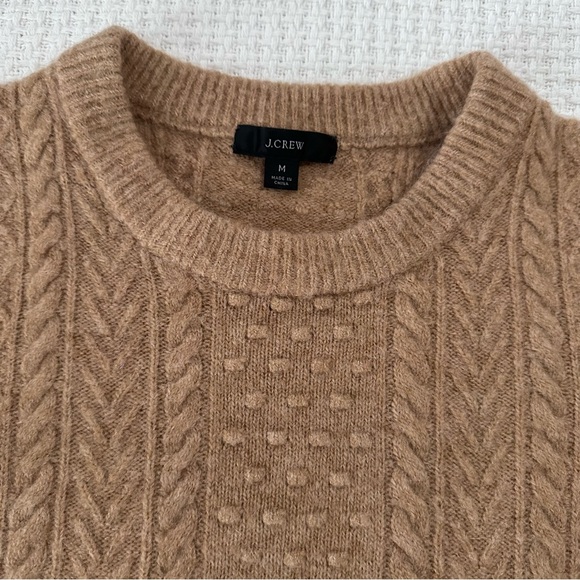 J. Crew Camel Tan Stretch Wool Cable Knit Crewneck Sweater Womens Medium - Picture 5 of 8